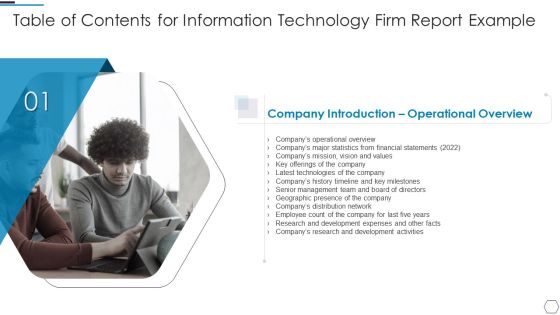 Table Of Contents For Information Technology Firm Report Example Slide Professional PDF Table Of Contents For Information Technology Firm Report Example Slide Professional PDF