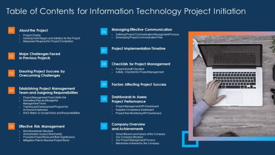 Table Of Contents For Information Technology Project Initiation Sample PDF