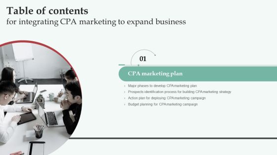 Table Of Contents For Integrating CPA Marketing To Expand Business Demonstration PDF Table Of Contents For Integrating CPA Marketing To Expand Business Demonstration PDF