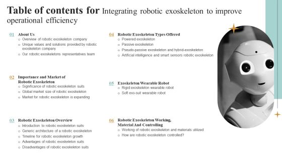 Table Of Contents For Integrating Robotic Exoskeleton To Improve Operational Efficiency Guidelines PDF Table Of Contents For Integrating Robotic Exoskeleton To Improve Operational Efficiency Guidelines PDF