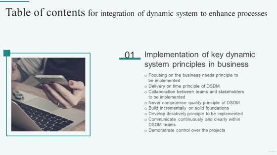 Table Of Contents For Integration Of Dynamic System To Enhance Processes Slide Infographics PDF Table Of Contents For Integration Of Dynamic System To Enhance Processes Slide Infographics PDF