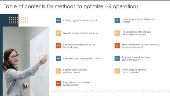 Table Of Contents For Methods To Optimize HR Operations Demonstration PDF