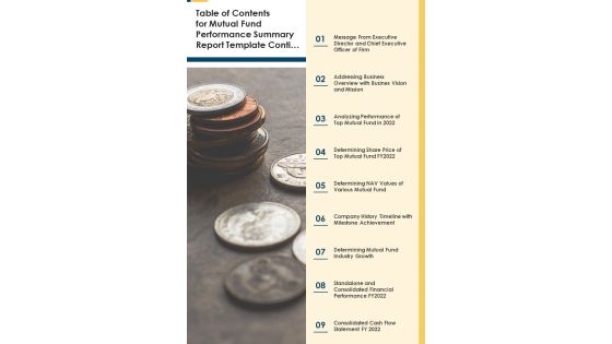 Table Of Contents For Mutual Fund Performance Summary Report Template Conti One Pager Documents Table Of Contents For Mutual Fund Performance Summary Report Template Conti One Pager Documents