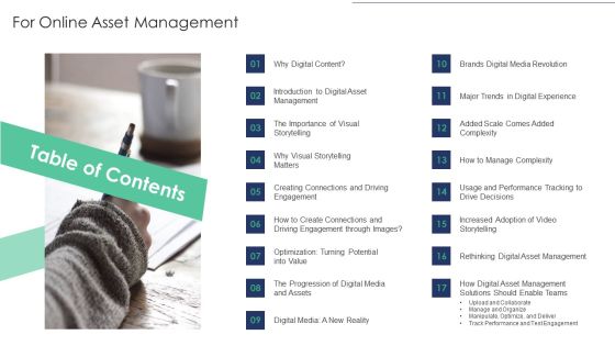 Table Of Contents For Online Asset Management Information PDF