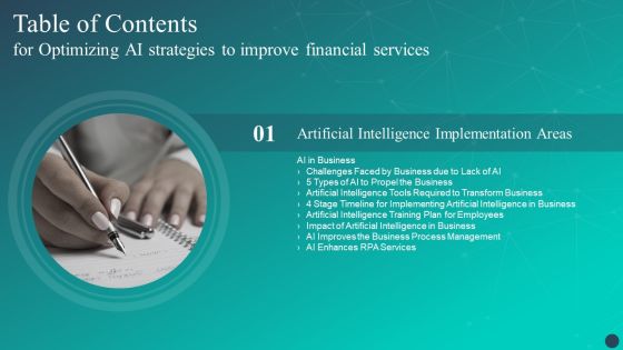 Table Of Contents For Optimizing AI Strategies To Improve Financial Services Propel Pictures PDF Table Of Contents For Optimizing AI Strategies To Improve Financial Services Propel Pictures PDF