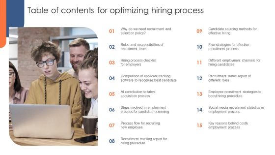 Table Of Contents For Optimizing Hiring Process Brochure PDF Table Of Contents For Optimizing Hiring Process Brochure PDF