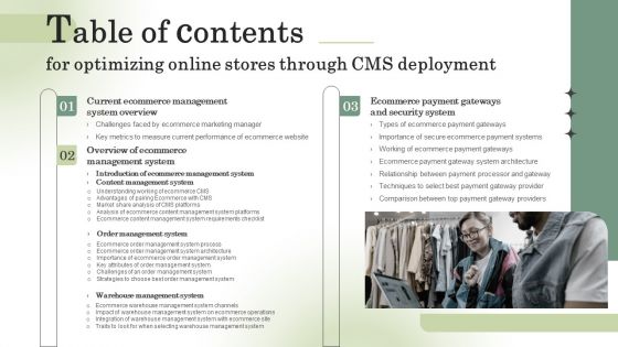 Table Of Contents For Optimizing Online Stores Through CMS Deployment Template PDF Table Of Contents For Optimizing Online Stores Through CMS Deployment Template PDF