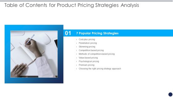 Table Of Contents For Product Pricing Strategies Analysis Ppt Summary Guidelines PDF