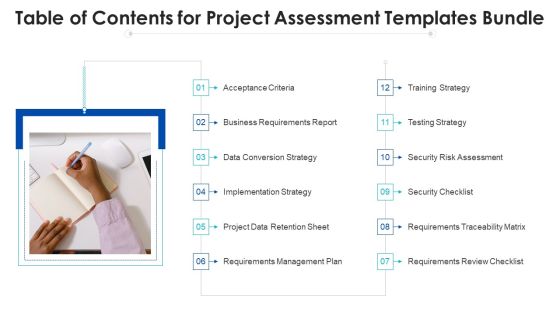 Table Of Contents For Project Assessment Templates Bundle Ppt Model Templates PDF Table Of Contents For Project Assessment Templates Bundle Ppt Model Templates PDF