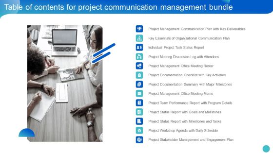 Table Of Contents For Project Communication Management Bundle Slides PDF Table Of Contents For Project Communication Management Bundle Slides PDF