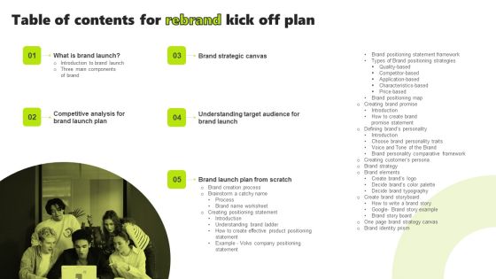 Table Of Contents For Rebrand Kick Off Plan Topics PDF Table Of Contents For Rebrand Kick Off Plan Topics PDF