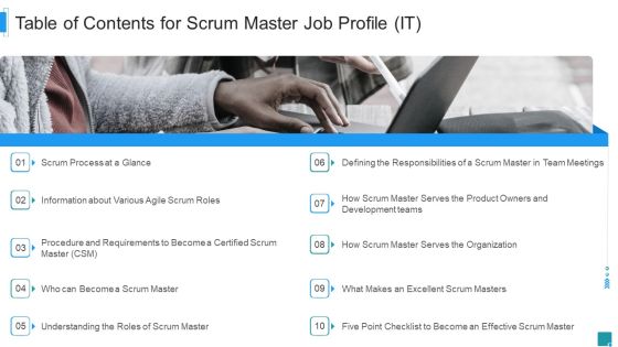 Table Of Contents For Scrum Master Job Profile IT Rules PDF