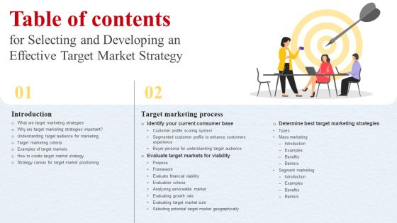Table Of Contents For Selecting And Developing An Effective Target Market Strategy Mockup PDF