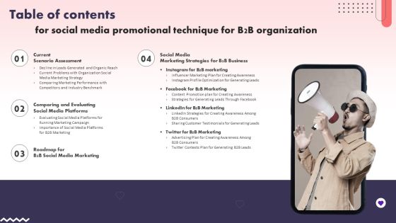 Table Of Contents For Social Media Promotional Technique For B2b Organization Rules PDF
