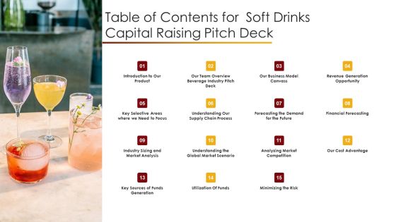 Table Of Contents For Soft Drinks Capital Raising Pitch Deck Ppt Portfolio Styles PDF Table Of Contents For Soft Drinks Capital Raising Pitch Deck Ppt Portfolio Styles PDF