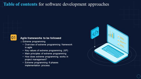 Table Of Contents For Software Development Approaches Slide Professional PDF Table Of Contents For Software Development Approaches Slide Professional PDF