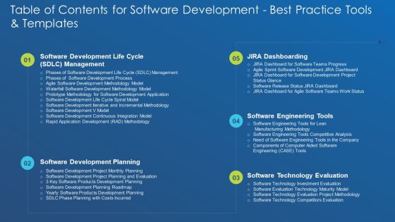 Table Of Contents For Software Development Best Practice Tools And Templates Pictures PDF Table Of Contents For Software Development Best Practice Tools And Templates Pictures PDF