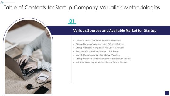 Table Of Contents For Startup Company Valuation Methodologies Graphics PDF Table Of Contents For Startup Company Valuation Methodologies Graphics PDF