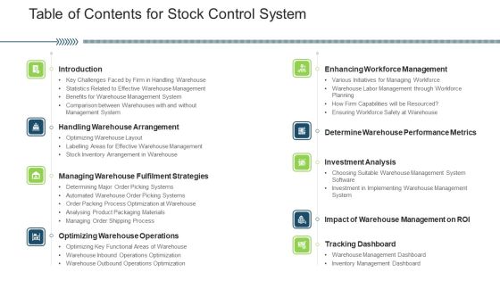 Table Of Contents For Stock Control System Ppt Portfolio Backgrounds PDF Table Of Contents For Stock Control System Ppt Portfolio Backgrounds PDF