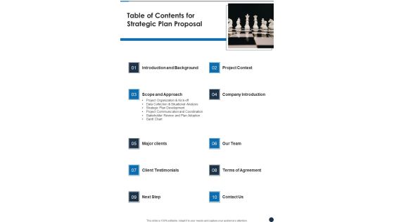 Table Of Contents For Strategic Plan Proposal One Pager Sample Example Document Table Of Contents For Strategic Plan Proposal One Pager Sample Example Document