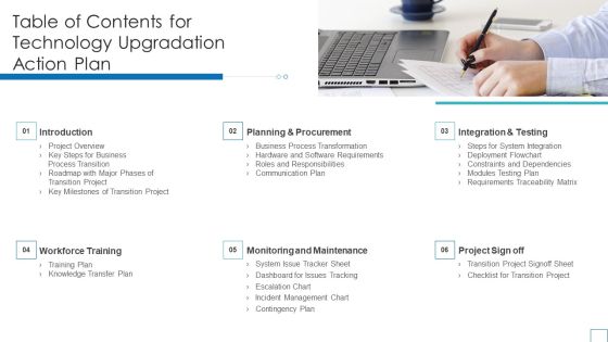 Table Of Contents For Technology Upgradation Action Plan Ppt Gallery Background Image PDF Table Of Contents For Technology Upgradation Action Plan Ppt Gallery Background Image PDF