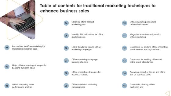Table Of Contents For Traditional Marketing Techniques To Enhance Business Sales Introduction PDF Table Of Contents For Traditional Marketing Techniques To Enhance Business Sales Introduction PDF