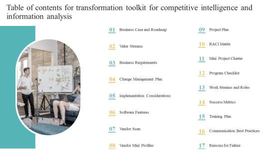 Table Of Contents For Transformation Toolkit For Competitive Intelligence And Information Analysis Clipart PDF Table Of Contents For Transformation Toolkit For Competitive Intelligence And Information Analysis Clipart PDF