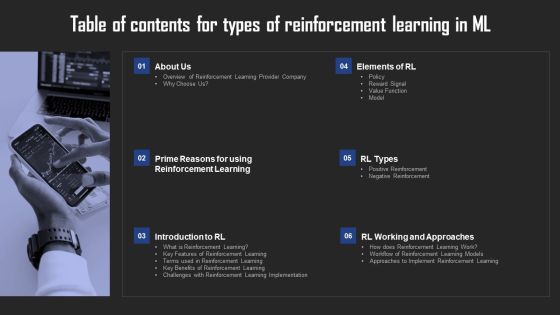 Table Of Contents For Types Of Reinforcement Learning In ML Background PDF Table Of Contents For Types Of Reinforcement Learning In ML Background PDF