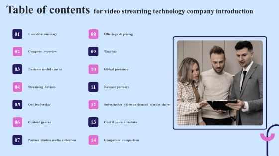 Table Of Contents For Video Streaming Technology Company Introduction Rules PDF Table Of Contents For Video Streaming Technology Company Introduction Rules PDF