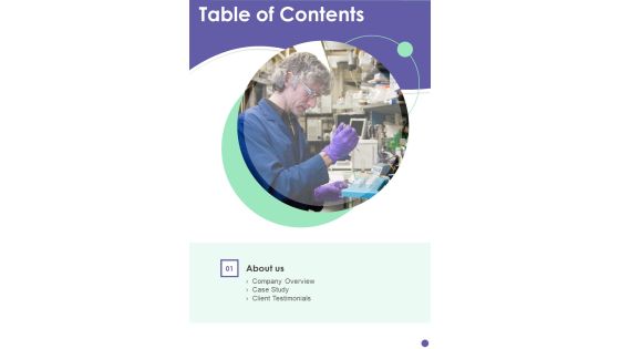 Table Of Contents Genetic Science Research Proposal One Pager Sample Example Document