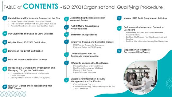 Table Of Contents ISO 27001Organizational Qualifying Procedure Portrait PDF Table Of Contents ISO 27001Organizational Qualifying Procedure Portrait PDF