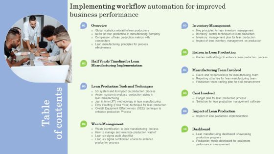 Table Of Contents Implementing Workflow Automation For Improved Business Performance Brochure PDF Table Of Contents Implementing Workflow Automation For Improved Business Performance Brochure PDF