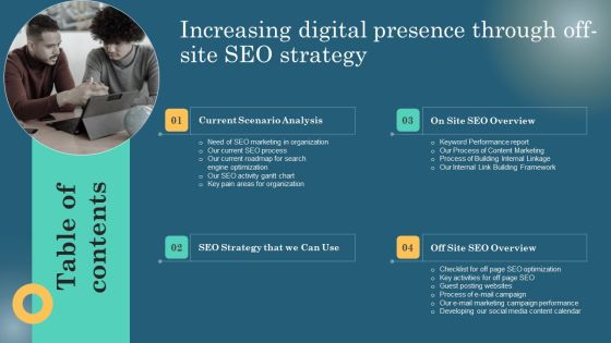 Table Of Contents Increasing Digital Presence Through Off Site SEO Strategy Download PDF Table Of Contents Increasing Digital Presence Through Off Site SEO Strategy Download PDF
