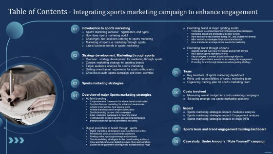 Table Of Contents Integrating Sports Marketing Campaign To Enhance Engagement Template PDF Table Of Contents Integrating Sports Marketing Campaign To Enhance Engagement Template PDF