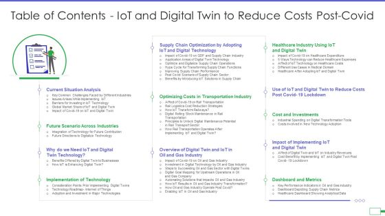 Table Of Contents Iot And Digital Twin To Reduce Costs Post Covid Background PDF Table Of Contents Iot And Digital Twin To Reduce Costs Post Covid Background PDF