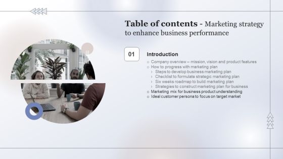 Table Of Contents Marketing Strategy To Enhance Business Performance Background PDF Table Of Contents Marketing Strategy To Enhance Business Performance Background PDF