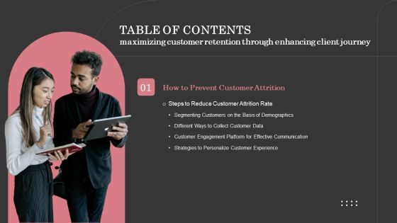 Table Of Contents Maximizing Customer Retention Through Enhancing Client Journey Designs PDF Table Of Contents Maximizing Customer Retention Through Enhancing Client Journey Designs PDF