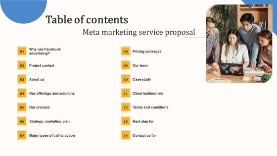 Table Of Contents Meta Marketing Service Proposal Pictures PDF Table Of Contents Meta Marketing Service Proposal Pictures PDF