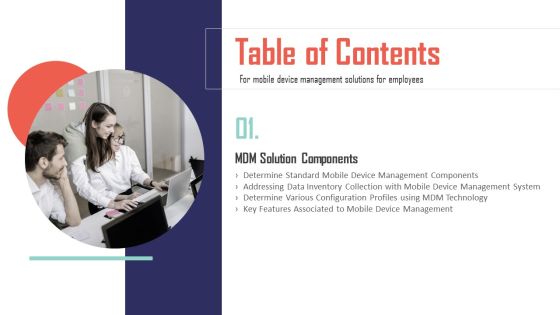 Table Of Contents Mobile Device Management Solutions For Employees Infographics PDF