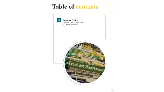 Table Of Contents Network Design Proposal One Pager Sample Example Document Table Of Contents Network Design Proposal One Pager Sample Example Document