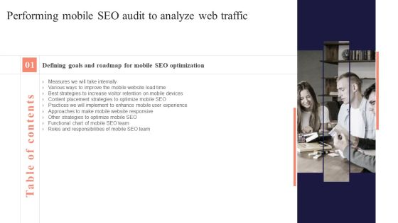 Table Of Contents Performing Mobile SEO Audit To Analyze Web Traffic Slide Infographics PDF Table Of Contents Performing Mobile SEO Audit To Analyze Web Traffic Slide Infographics PDF
