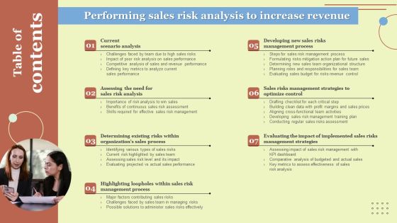 Table Of Contents Performing Sales Risk Analysis To Increase Revenue Sample PDF