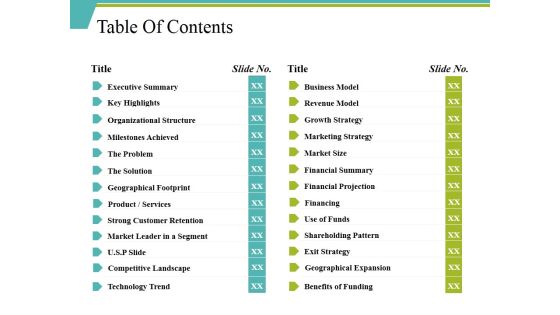 Table Of Contents Ppt PowerPoint Presentation Inspiration Elements