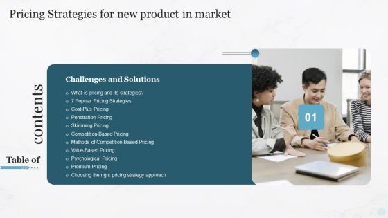 Table Of Contents Pricing Strategies For New Product In Market Slide Infographics PDF Table Of Contents Pricing Strategies For New Product In Market Slide Infographics PDF