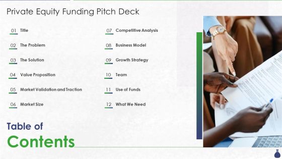 Table Of Contents Private Equity Funding Pitch Deck Ppt Ideas Pictures PDF Table Of Contents Private Equity Funding Pitch Deck Ppt Ideas Pictures PDF