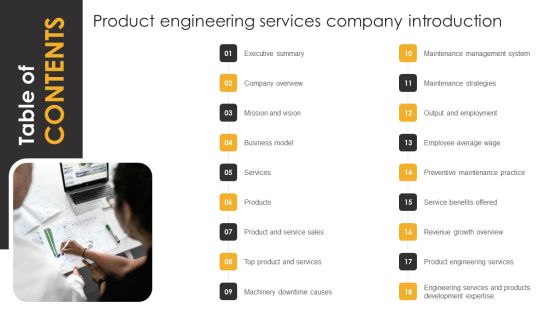 Table Of Contents Product Engineering Services Company Introduction Infographics PDF Table Of Contents Product Engineering Services Company Introduction Infographics PDF
