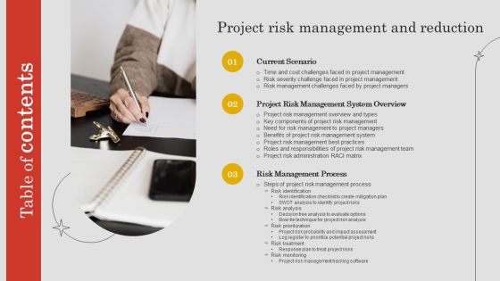 Table Of Contents Project Risk Management And Reduction Ppt PowerPoint Presentation File Example File PDF Table Of Contents Project Risk Management And Reduction Ppt PowerPoint Presentation File Example File PDF