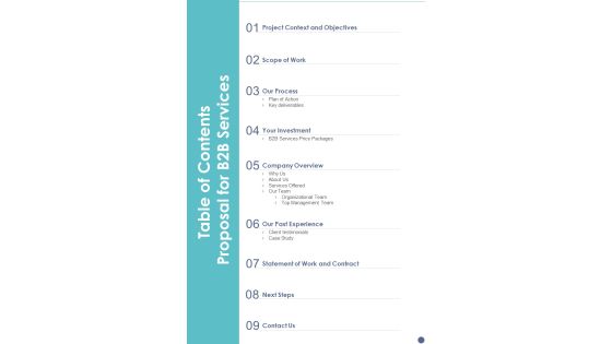 Table Of Contents Proposal For B2B Services One Pager Sample Example Document