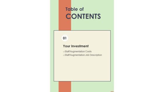 Table Of Contents Proposal For Provisional Employment Service One Pager Sample Example Document Table Of Contents Proposal For Provisional Employment Service One Pager Sample Example Document