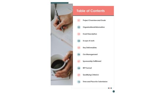 Table Of Contents Request For Proposal Event Planning And Organizing One Pager Sample Example Document Table Of Contents Request For Proposal Event Planning And Organizing One Pager Sample Example Document